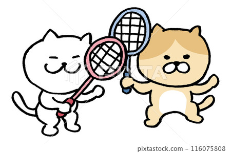 Character illustration of a cute cat playing badminton Character illustration of a cute cat playing badminton 116075808