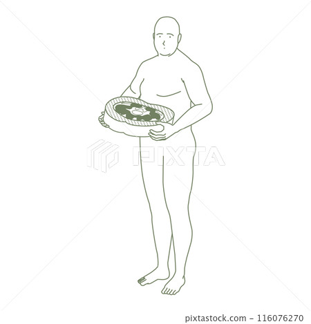 Illustration of a cross-section of the stomach and an obese person 116076270