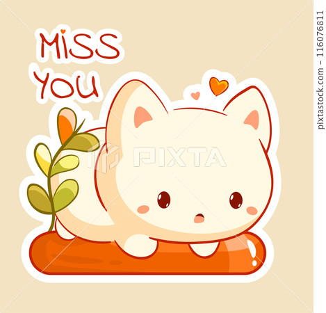 Miss you. Greeting card with cute cat. Missing you notecard with lovely kitty. Vector illustration EPS8 116076811