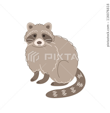 Cute smiling raccoon doodle hand drawn character. Curious pet animal in linear cartoon style. Editable stroke illustration Cute smiling raccoon doodle hand drawn character. Curious pet animal in linear cartoon style. Editable stroke illustration 116076818
