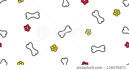 Dog bone seamless pattern daisy flower cartoon doodle vector gift wrapping paper tile background repeat wallpaper illustration scarf isolated white design Dog bone seamless pattern daisy flower cartoon doodle vector gift wrapping paper tile background repeat wallpaper illustration scarf isolated white design 116076871