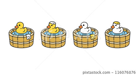 duck vector shower bathing oak barrel swimming icon scarf logo cartoon character yellow rubber duck bird chicken symbol doodle isolated illustration design 116076876
