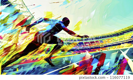 Abstract running athlete in stadium 116077119