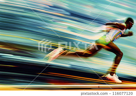 Blurred motion of sprinter in action 116077120
