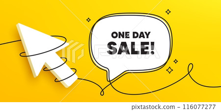 One day sale tag. Continuous line chat banner. Special offer price sign. Advertising Discounts symbol. One day speech bubble message. Wrapped 3d cursor icon. Vector One day sale tag. Continuous line chat banner. Special offer price sign. Advertising Discounts symbol. One day speech bubble message. Wrapped 3d cursor icon. Vector 116077277