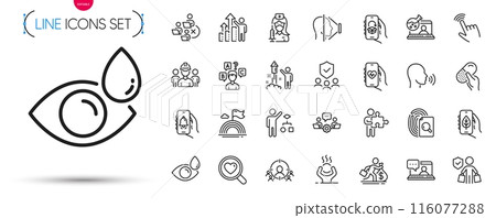 Pack of Algorithm, Remove team and Business targeting line icons. Include Difficult stress, Capsule pill, Ecology app pictogram icons. Face id, Teamwork, Health app signs. Eye drops. Vector Pack of Algorithm, Remove team and Business targeting line icons. Include Difficult stress, Capsule pill, Ecology app pictogram icons. Face id, Teamwork, Health app signs. Eye drops. Vector 116077288