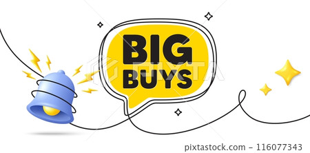 Big buys tag. Continuous line art banner. Special offer price sign. Advertising discounts symbol. Big buys speech bubble background. Wrapped 3d bell icon. Vector Big buys tag. Continuous line art banner. Special offer price sign. Advertising discounts symbol. Big buys speech bubble background. Wrapped 3d bell icon. Vector 116077343