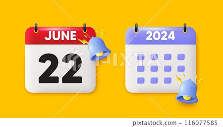 Calendar date 3d icon. 22th day of the month icon. Event schedule date. Meeting appointment time. 22th day of June month. Calendar event reminder date. Vector Calendar date 3d icon. 22th day of the month icon. Event schedule date. Meeting appointment time. 22th day of June month. Calendar event reminder date. Vector 116077585