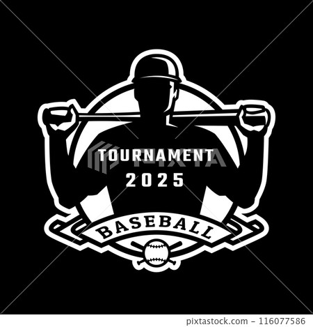 Baseball player silhouette with bat, logo, emblem. Baseball player silhouette with bat, logo, emblem. 116077586