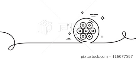 Cable section line icon. Continuous one line with curl. Optic fiber sign. Internet network wire symbol. Cable section single outline ribbon. Loop curve pattern. Vector 116077597
