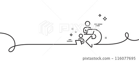 Delegate work line icon. Continuous one line with curl. Teamwork share sign. Remote office symbol. Delegate work single outline ribbon. Loop curve pattern. Vector 116077695