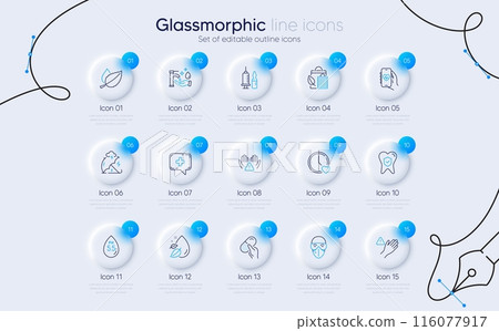 Set of Stress protection, Medical chat and Dating line icons for web app. Medical mask, Dental insurance, Bio shopping icons. Washing hands, Capsule pill, Water drop signs. Ph neutral. Vector 116077917