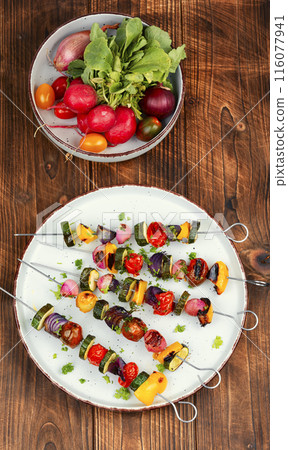 Vegetables on sticks for grill Vegetables on sticks for grill 116077941