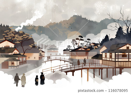 熱氣騰騰的溫泉小鎮風光-1 116078095