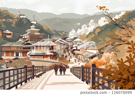 熱氣騰騰的溫泉小鎮風光-1 熱氣騰騰的溫泉小鎮風光-1 116078099