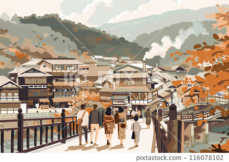 熱氣騰騰的溫泉小鎮風光-1 116078102