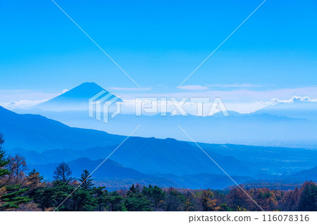 [富士山素材]從山梨縣牧場公園看到的富士山和藍天[山梨縣] 116078316