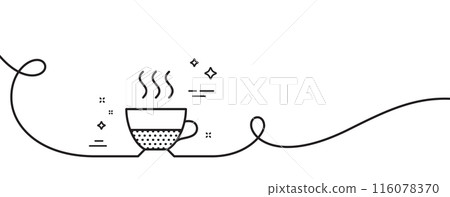 Doppio coffee icon. Continuous one line with curl. Hot drink sign. Beverage symbol. Doppio single outline ribbon. Loop curve pattern. Vector 116078370