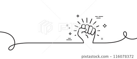 Empower line icon. Continuous one line with curl. Strong fist sign. Empowerment strength symbol. Empower single outline ribbon. Loop curve pattern. Vector Empower line icon. Continuous one line with curl. Strong fist sign. Empowerment strength symbol. Empower single outline ribbon. Loop curve pattern. Vector 116078372
