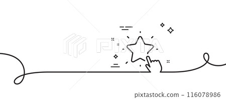 Ranking star line icon. Continuous one line with curl. Click rating sign. Best rank symbol. Ranking star single outline ribbon. Loop curve pattern. Vector 116078986