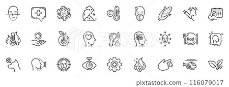 Icons pack as Leaves, Blood donation and Stress line icons for app include Corn, Sick man, Medical helicopter outline thin icon web set. Medical food, Veterinary clinic, Medicine pictogram. Vector Icons pack as Leaves, Blood donation and Stress line icons for app include Corn, Sick man, Medical helicopter outline thin icon web set. Medical food, Veterinary clinic, Medicine pictogram. Vector 116079017