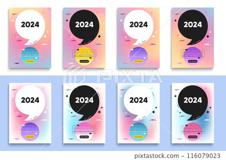 2024 year icon. Poster frame with quote. Event schedule annual date. 2024 annum planner. 2024 flyer message with comma. Gradient blur background posters. Vector 2024 year icon. Poster frame with quote. Event schedule annual date. 2024 annum planner. 2024 flyer message with comma. Gradient blur background posters. Vector 116079023