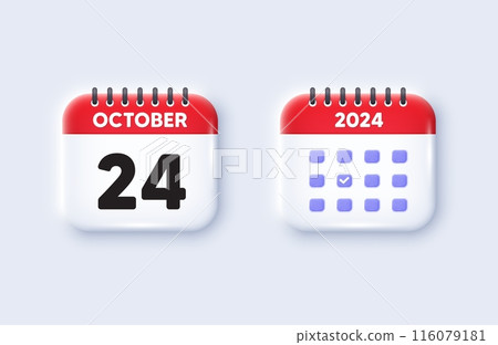 Calendar date 3d icon. 24th day of the month icon. Event schedule date. Meeting appointment time. 24th day of October month. Calendar event reminder date. Vector Calendar date 3d icon. 24th day of the month icon. Event schedule date. Meeting appointment time. 24th day of October month. Calendar event reminder date. Vector 116079181