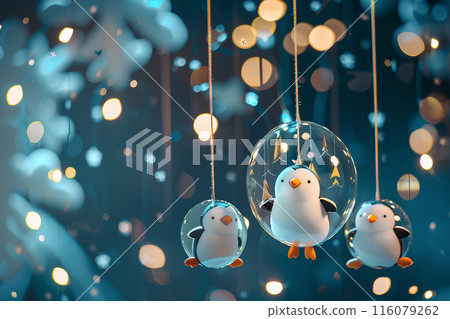 Cute penguin wind chimes and night sky Cute penguin wind chimes and night sky 116079262