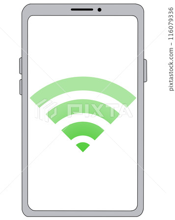 Wi-Fi (green) displayed on a smartphone (silver) (transparent screen) Wi-Fi (green) displayed on a smartphone (silver) (transparent screen) 116079336