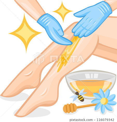 Cosmetologist removes unwanted hair from legs of a girl with a help of sugar paste depilation Cosmetologist removes unwanted hair from legs of a girl with a help of sugar paste depilation 116079342