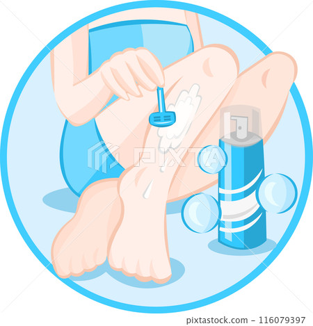 Girl removes unwanted hair from her legs with a help of razor blade depilation Girl removes unwanted hair from her legs with a help of razor blade depilation 116079397