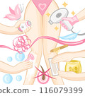 Different ways of girl unwanted body hair removal epilator, laser, razor blade, waxing 116079399