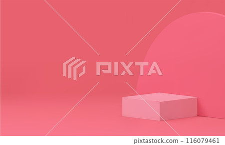 Pink 3d showroom podium mock up for beauty cosmetic product show realistic vector illustration 116079461