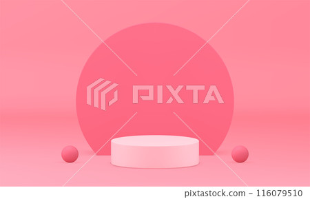 Minimal 3d pink stage podium pedestal for beauty presentation realistic vector illustration 116079510