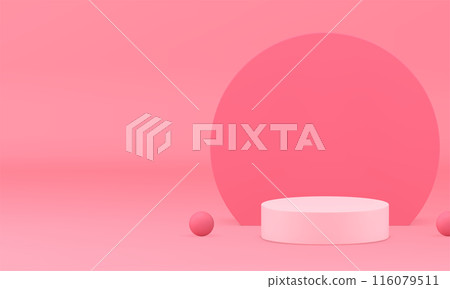 3d pink display podium pedestal mock up for cosmetic product show realistic vector illustration 116079511