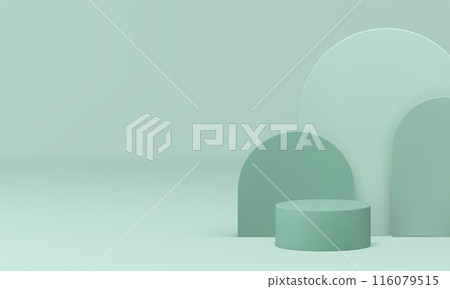 Green pastel 3d podium stage with semi circle wall background realistic vector illustration Green pastel 3d podium stage with semi circle wall background realistic vector illustration 116079515