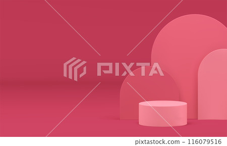 3d pink showroom podium mock up for beauty cosmetic product show realistic vector illustration 116079516