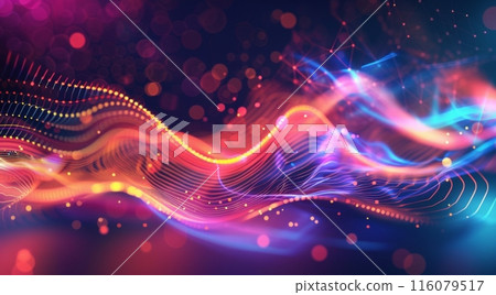 displays a vivid abstract background featuring flowing, neon-colored waves of pink, purple, and blue, set against a dark backdrop. The swirling lines create a sense of movement and energy displays a vivid abstract background featuring flowing, neon-colored waves of pink, purple, and blue, set against a dark backdrop. The swirling lines create a sense of movement and energy 116079517