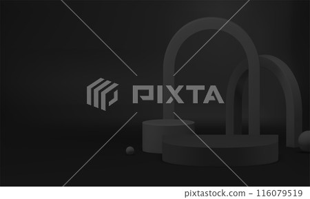 3d black geometric showcase podium mock up render banner for presentation realistic vector 116079519