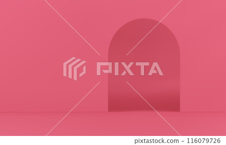 3d showroom pink empty interior archway entrance exit wall curved hole indoor gate realistic vector 116079726