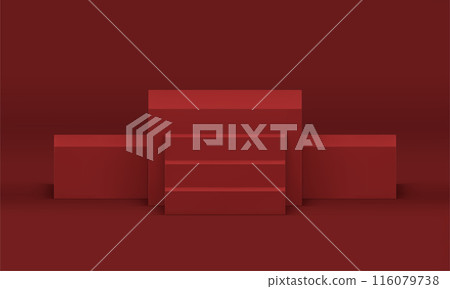 3d podium red three cubes basic construction competition win celebration award arena vector 116079738