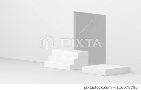 White 3d podium empty showcase room interior space for product presentation realistic vector 116079786