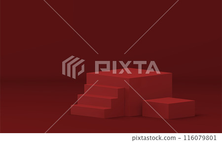 Red 3d podium level stairs basic construction growth career opportunity realistic vector 116079801