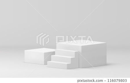 White 3d pedestal with staircase steps retail merchandise basic foundation realistic vector 116079803