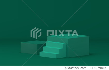 Green 3d podium award arena with staircase for prize win celebration realistic vector 116079804