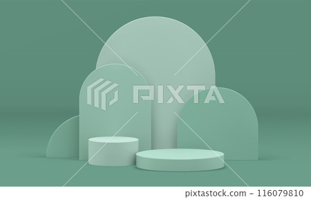 Green 3d pedestal stage curved wall cylinder construction for product premium presentation vector Green 3d pedestal stage curved wall cylinder construction for product premium presentation vector 116079810