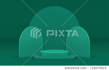 Green podium 3d cylinder level stage display basic foundation for product presentation vector Green podium 3d cylinder level stage display basic foundation for product presentation vector 116079824