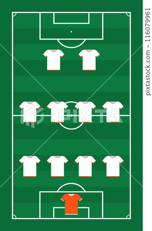Scheme position player with white shirt, green football field Scheme position player with white shirt, green football field 116079961