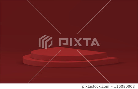 Red 3d podium semicircle level platform geometric construction for product promo presentation vector Red 3d podium semicircle level platform geometric construction for product promo presentation vector 116080008