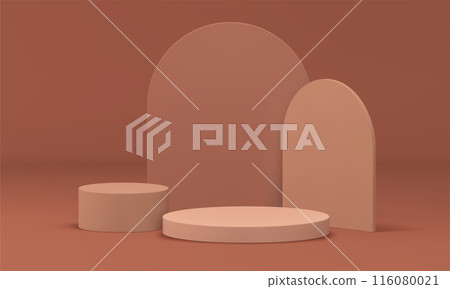 Brown 3d podium geometric construction showroom display cylinder pillar stage realistic vector 116080021